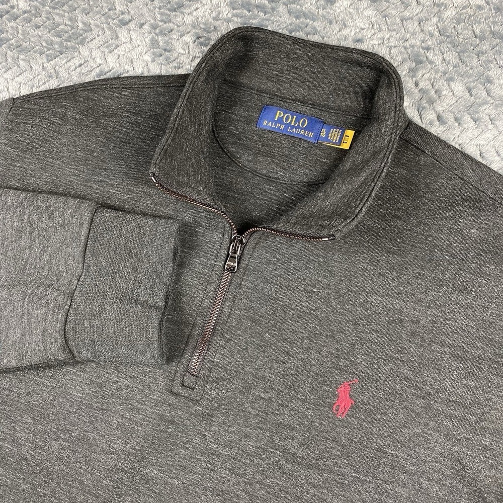 Polo Ralph Lauren Quarter Zip Sweater Mens XL Knit Charcoal Grey Red Performance